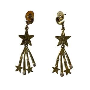 Gold Star Dangle Earrings Celestial Theme Post Back